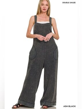 Zenana Outfitters Ash Black Wide-Leg Jumpsuit